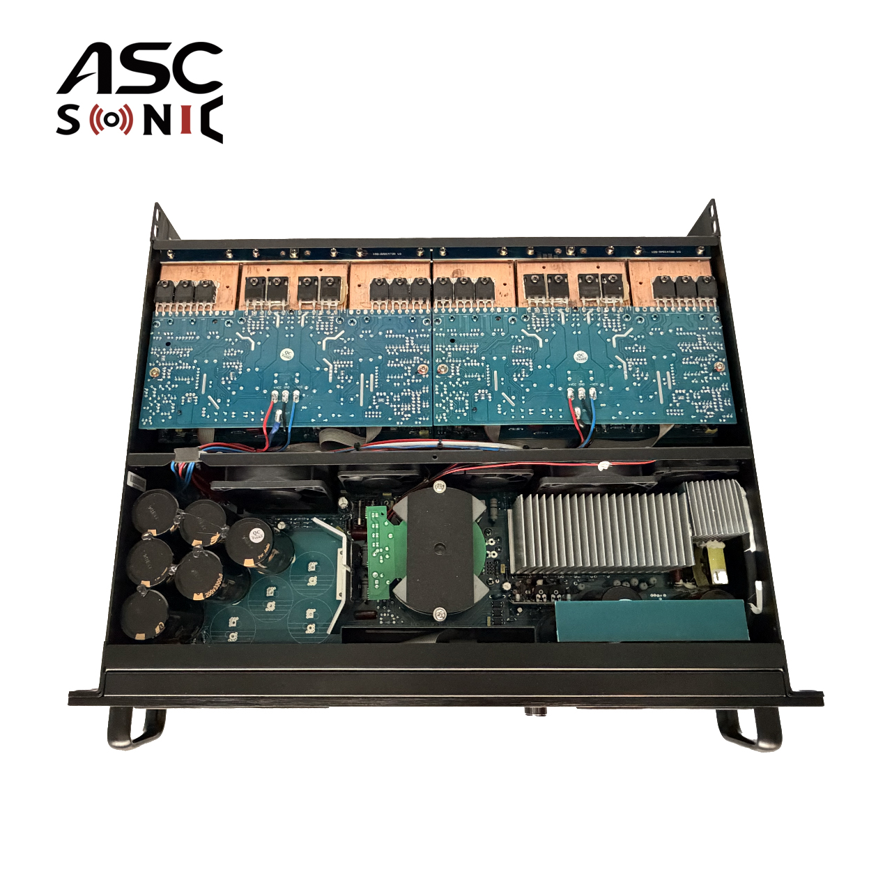 Professional AV equipment rack showing multi-channel networking gear