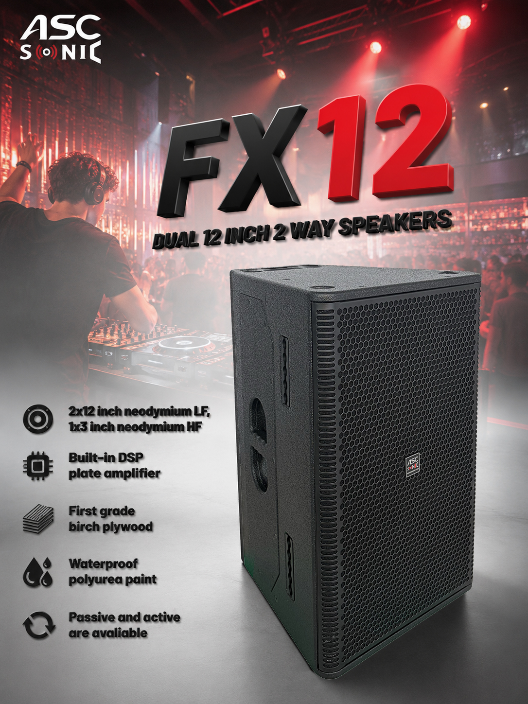 FX12 مكبر صوت دي جي مزدوج 12 بوصة